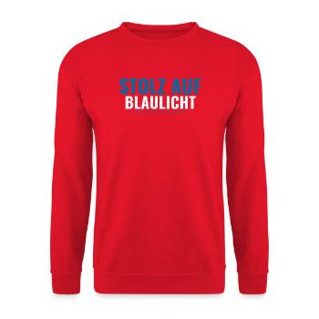 Stolz auf Blaulicht – Supporter Shirt Geschenkidee - Unisex Pullover - Rot - Vorne - Alina (178cm) & Michal (187cm)