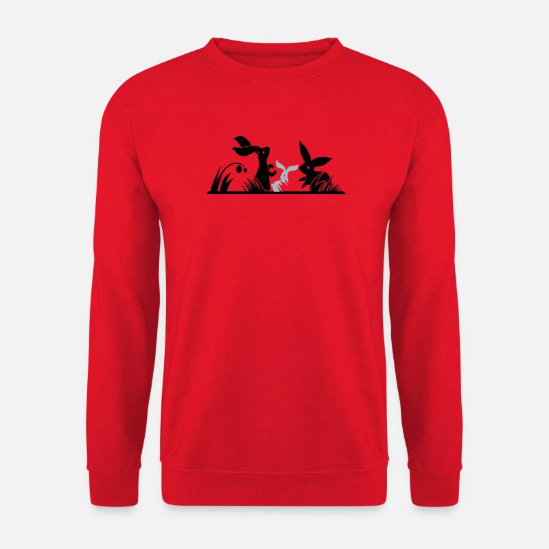 three rabbits in a meadow - Unisex Sweatshirt - red