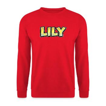 Lily, handgezeichnete Typografie - Unisex Pullover - Rot - Vorne - Alina (178cm) & Michal (187cm)