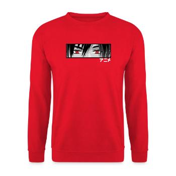 Roter Blick Anime Augen im Schwarzweiß - Unisex Pullover - Rot - Vorne - Alina (178cm) & Michal (187cm)
