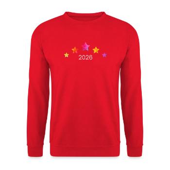 Wasserfarbene Sternenakzente 2026 - Unisex Pullover - Rot - Vorne - Alina (178cm) & Michal (187cm)