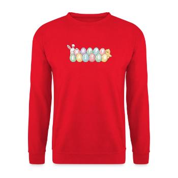Cute Easter Bunny Chick and Eggs - Unisex Sweatshirt - red - Front - Alina (178cm) & Michal (187cm)