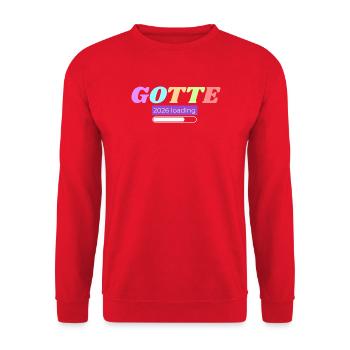 "Gotte loading" for godparents-to-be 2026 - Unisex Sweatshirt - red - Front - Alina (178cm) & Michal (187cm)