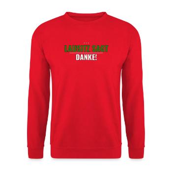 Lausitz Danke-Shirt — Kurz, klar, regional - Unisex Pullover - Rot - Vorne - Alina (178cm) & Michal (187cm)