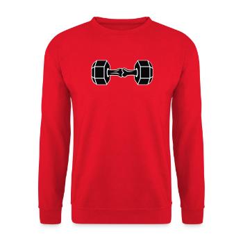 Knochen Kurzhantel Grafik - Unisex Pullover - Rot - Vorne - Alina (178cm) & Michal (187cm)