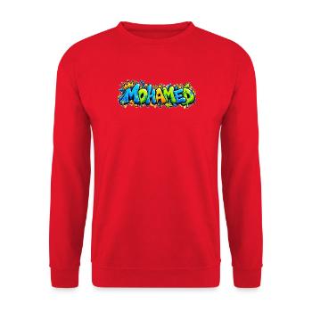 Mohamed Graffiti Bleu Vert: Das Geschenk, das zuschlägt - Unisex Pullover - Rot - Vorne - Alina (178cm) & Michal (187cm)