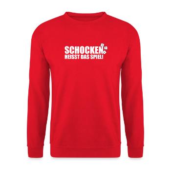 Schocken heißt das Spiel weiß - Unisex Pullover - Rot - Vorne - Alina (178cm) & Michal (187cm)