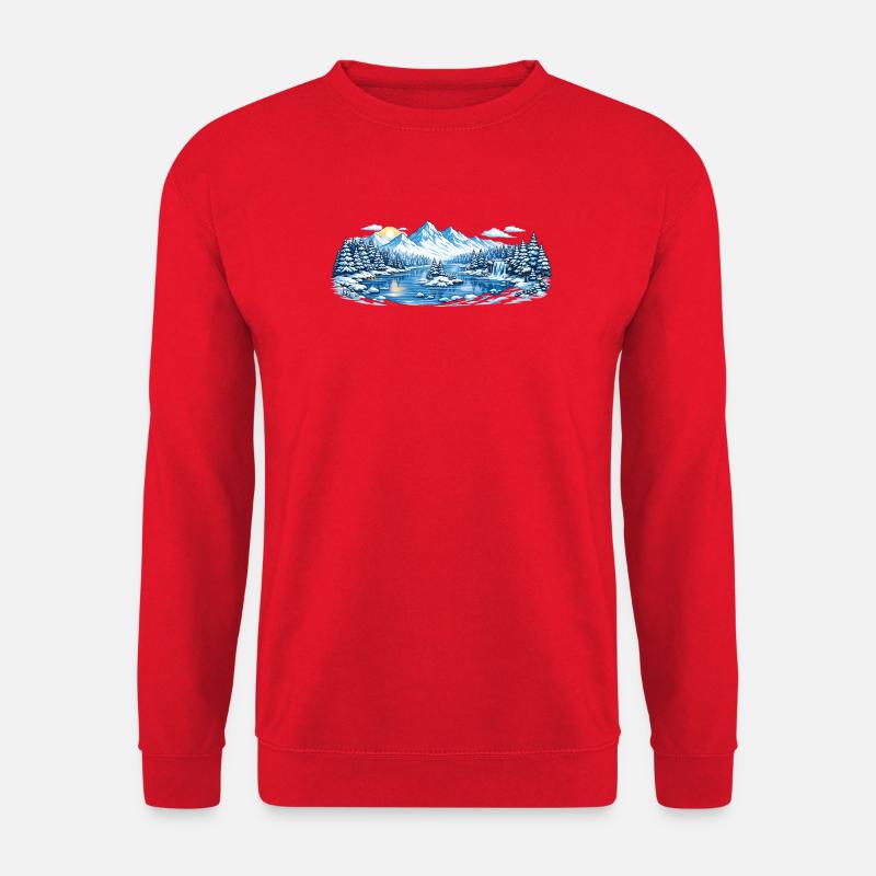 Winterliche Berglandschaft am See - Unisex Pullover - Rot