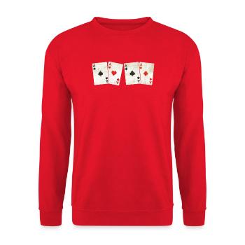 Vintage Retro Aces – Spielkarten – Poker - Unisex Pullover - Rot - Vorne - Alina (178cm) & Michal (187cm)