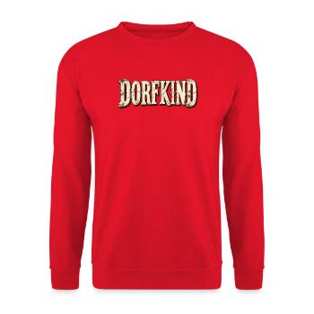 Dorfkind Retro Typografie im Western-Stil - Unisex Pullover - Rot - Vorne - Alina (178cm) & Michal (187cm)