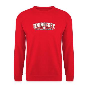 Unihockey Leidenschaft Logo - Unisex Pullover - Rot - Vorne - Alina (178cm) & Michal (187cm)
