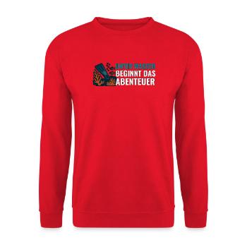 Tauchen Unter Wasser beginnt das Abenteuer. - Unisex Pullover - Rot - Vorne - Alina (178cm) & Michal (187cm)