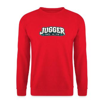 Jugger Logo Retro Neon Stil - Unisex Pullover - Rot - Vorne - Alina (178cm) & Michal (187cm)