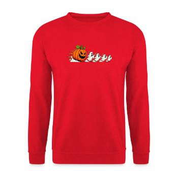 HALLOWEEN KÜRBIS GEIST - Unisex Pullover - Rot - Vorne - Alina (178cm) & Michal (187cm)