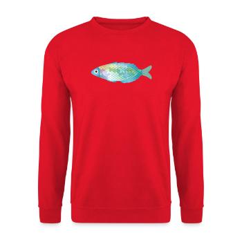 Der farbenfrohe Fisch erstrahlt in zarten Farben - Unisex Pullover - Rot - Vorne - Alina (178cm) & Michal (187cm)