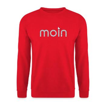 Moin Schriftzug mit kleiner Möwe - Unisex Pullover - Rot - Vorne - Alina (178cm) & Michal (187cm)