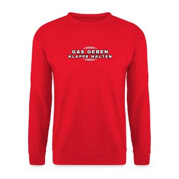 Gas Geben Klappe Halten Retro Typo - Unisex Pullover - Rot - Vorne - Alina (178cm) & Michal (187cm)