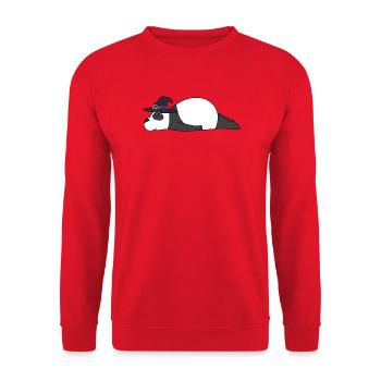 Sleepy Witch Panda Halloween-Vibes - Unisex Pullover - Rot - Vorne - Alina (178cm) & Michal (187cm)