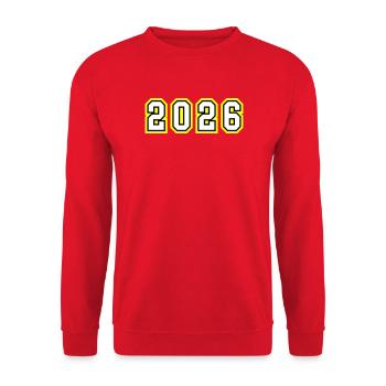 2026 Jahr - Unisex Pullover - Rot - Vorne - Alina (178cm) & Michal (187cm)