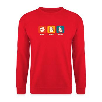 Rock Paper K-Pop Lustige koreanische Pop-Liebhaber - Unisex Pullover - Rot - Vorne - Alina (178cm) & Michal (187cm)
