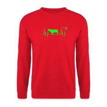 Kuh Herzschlag Bauer Dorf - Unisex Pullover - Rot - Vorne - Alina (178cm) & Michal (187cm)