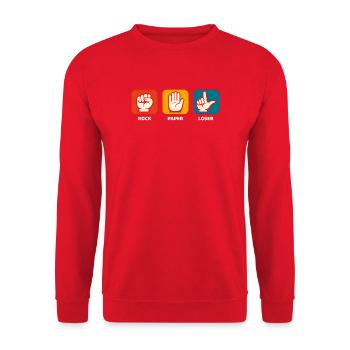 Pierre, papier, perdant, sarcasme, drôles, - Sweat-shirt Unisexe - rouge - Devant - Alina (178cm) & Michal (187cm)