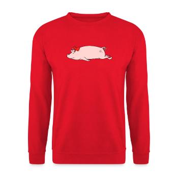 Funny Lazy Pig Sleeping Red Bow Farm Animal Humor - Unisex Sweatshirt - red - Front - Alina (178cm) & Michal (187cm)