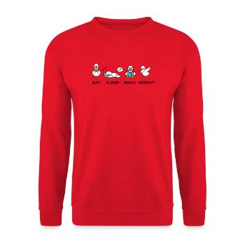 Mange, Dors, Lis, Répétez – Drôle de rat de bibliothèque - Sweat-shirt Unisexe - rouge - Devant - Alina (178cm) & Michal (187cm)