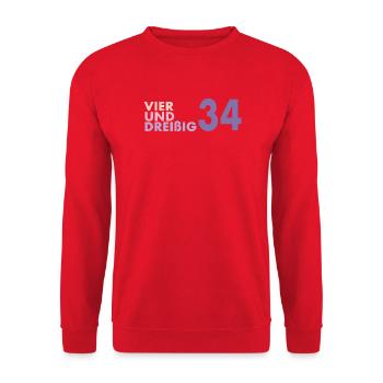 34. Geburtstag Geschenk Vierunddreißig - Unisex Pullover - Rot - Vorne - Alina (178cm) & Michal (187cm)