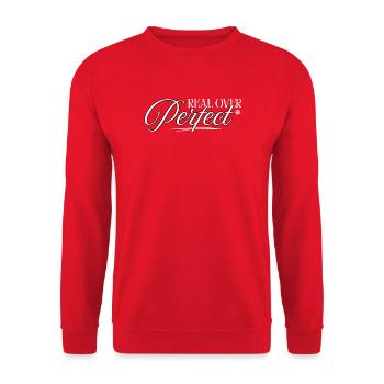 Die Realität übertrifft die Vollkommenheit - Unisex Pullover - Rot - Vorne - Alina (178cm) & Michal (187cm)