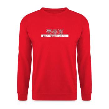 Bär Tiger Mann – Lustiges Männer Geschenk - Unisex Pullover - Rot - Vorne - Alina (178cm) & Michal (187cm)