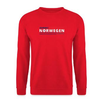 Norwegen Flaggenstil Typografie - Unisex Pullover - Rot - Vorne - Alina (178cm) & Michal (187cm)