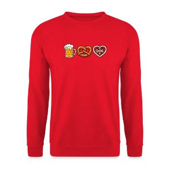 Bier Brezel & Lebkuchenherz –  Volksfest Motiv - Unisex Pullover - Rot - Vorne - Alina (178cm) & Michal (187cm)