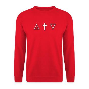 Minimalist Triangle Cross Icon - Unisex Sweatshirt - red - Front - Alina (178cm) & Michal (187cm)