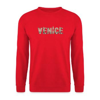 Venice Typografie mit historischer Architektur - Unisex Pullover - Rot - Vorne - Alina (178cm) & Michal (187cm)