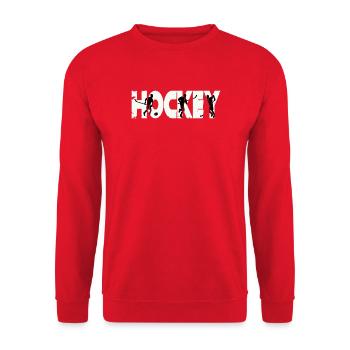 Vintage Eishockey Spieler Silhouette - Unisex Pullover - Rot - Vorne - Alina (178cm) & Michal (187cm)