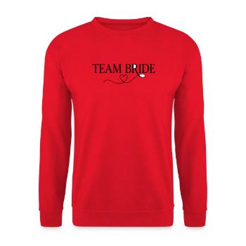 Team Bride Herz Design – JGA Braut Crew Outfit - Unisex Pullover - Rot - Vorne - Alina (178cm) & Michal (187cm)