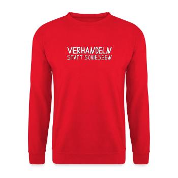 VERHANDELN STATT SCHIESSEN - Unisex Pullover - Rot - Vorne - Alina (178cm) & Michal (187cm)