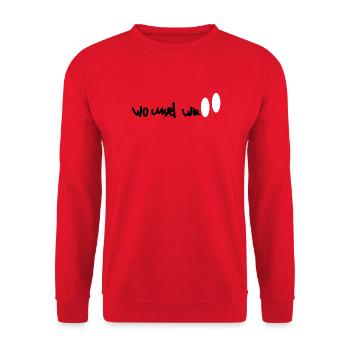 wo und wie? Das ist die Frage..... - Unisex Pullover - Rot - Vorne - Alina (178cm) & Michal (187cm)