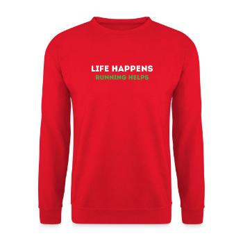 Life Happens. Running Helps. - Unisex Sweatshirt - red - Front - Alina (178cm) & Michal (187cm)