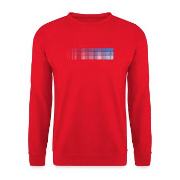Azurblauer Farbverlauf Barcode Vogel - Unisex Pullover - Rot - Vorne - Alina (178cm) & Michal (187cm)