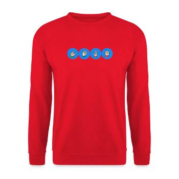 Love Hand Zeichen-Glyphen - Unisex Pullover - Rot - Vorne - Alina (178cm) & Michal (187cm)