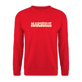 Marseille Mittelmeer-Typo-Blase - Unisex Pullover - Rot - Vorne - Alina (178cm) & Michal (187cm)