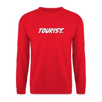 Tourist! – Lustiger Reise Spruch - Unisex Pullover - Rot - Vorne - Alina (178cm) & Michal (187cm)