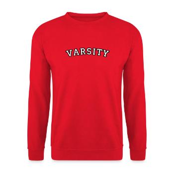 Schriftart des Varsity College - Unisex Pullover - Rot - Vorne - Alina (178cm) & Michal (187cm)