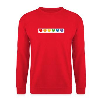 Regenbogenherzen Muster - Unisex Pullover - Rot - Vorne - Alina (178cm) & Michal (187cm)