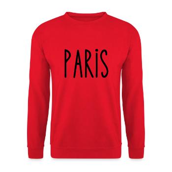 Paris Typography Design – Elegante & schicke Grafik - Unisex Pullover - Rot - Vorne - Alina (178cm) & Michal (187cm)