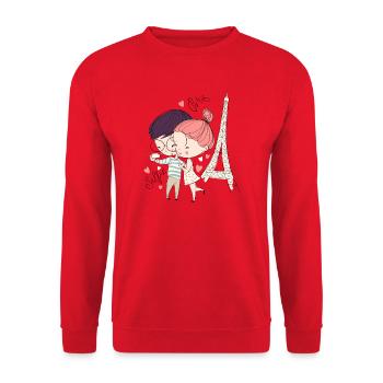 Parisian Love in Caricature Selfie - Unisex Sweatshirt - red - Front - Alina (178cm) & Michal (187cm)