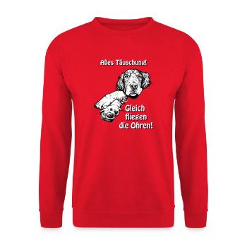 Gleich fliegen die Ohren! - Unisex Pullover - Rot - Vorne - Alina (178cm) & Michal (187cm)