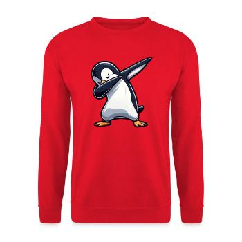 Cooler Pinguin Dabbing Tanzen Entspannt Spass - Unisex Pullover - Rot - Vorne - Alina (178cm) & Michal (187cm)